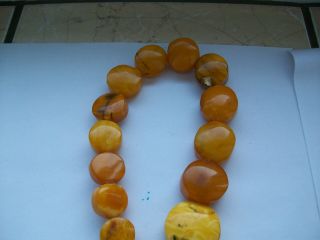 170G Antique Old Baltic Egg Yolk Amber Round Beads Necklace Natural 11