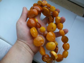 170g Antique Old Baltic Egg Yolk Amber Round Beads Necklace Natural