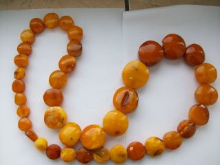 170G Antique Old Baltic Egg Yolk Amber Round Beads Necklace Natural 2