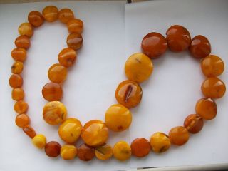 170G Antique Old Baltic Egg Yolk Amber Round Beads Necklace Natural 3