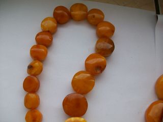 170G Antique Old Baltic Egg Yolk Amber Round Beads Necklace Natural 7