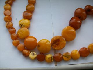 170G Antique Old Baltic Egg Yolk Amber Round Beads Necklace Natural 9