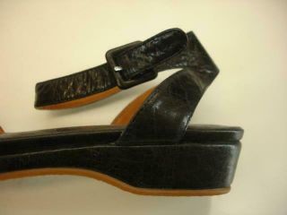 Womens 10 M Remix Como Black Leather Ankle Strap Sandals Vintage Peep Toe Wedge 4