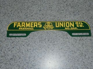 Vintage Farmers Union Oil License Plate Topper Sign Nos