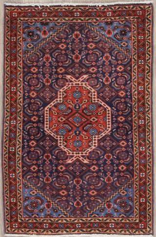 Vintage Geometric Navy Blue Ardebil Persian Area Rug Oriental Wool Carpet 2 