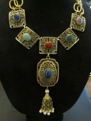 Vintage Sarah Coventry Etruscan Cabochon Statement Necklace Repurposed 2