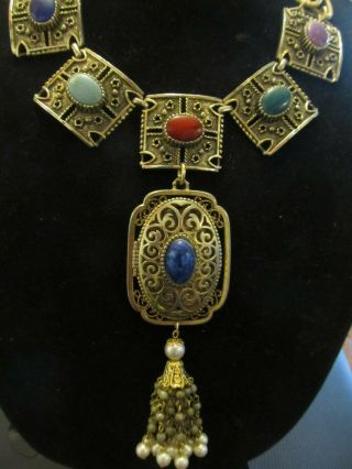 Vintage Sarah Coventry Etruscan Cabochon Statement Necklace Repurposed 3