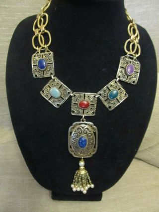 Vintage Sarah Coventry Etruscan Cabochon Statement Necklace Repurposed 4