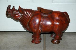 Vintage 8 " Tall Cast Bronze Rhinoceros Rhino Statue Figurine Incense Burner