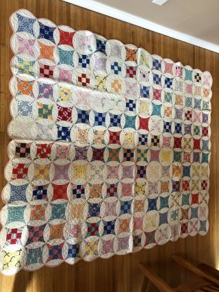 Vintage Cathedral Window Quilt 74“ X 64“