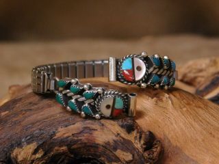 Vintage Zuni Sterling Silver And Multi Stone Watch Band