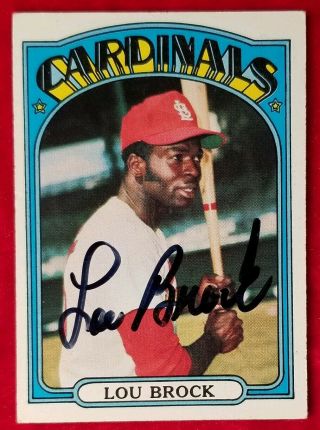 1972 Topps Lou Brock 200 Signed St Louis Cardinals Team Vtg 70s Hof Auto