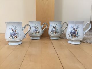 Denby Lorraine Vintage Footed Coffee Mugs Floral Butterfly,  Rare (set Of 4)