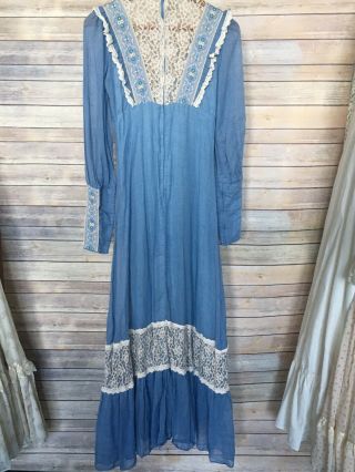 Vintage gunne Sax Black Label Blue Boho Hippie Maxi Dress 4