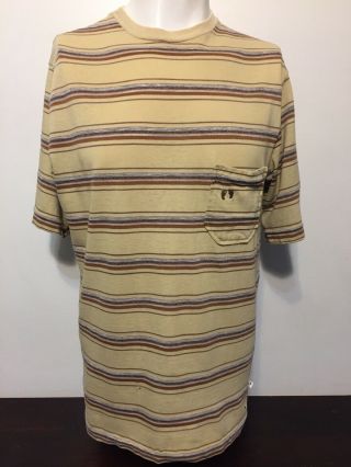 Vintage 70s Hang Ten Striped Pullover Shirt Xl Cotton Surfer Skate Tan Brown T