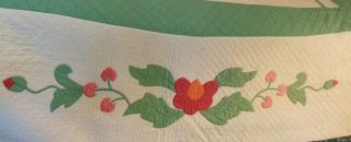 Vintage Hand Done Applique Red Green Full Quilt Signed Weber Stacyville IA 1937 6