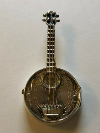 Vintage Wallace Sterling Silver Banjo Instrument Figural Pill Box Marked
