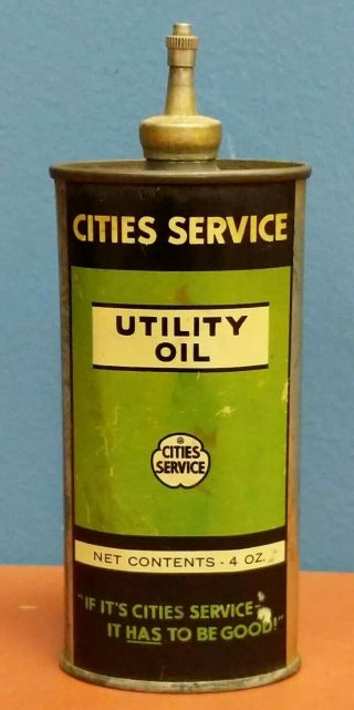Rare Early Vtg Cities Service 4 Oz.  Lead Top Handy Oiler Gas & Oil Advertising