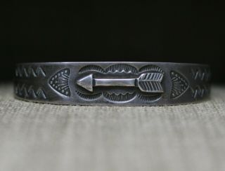 Vintage Harvey Era Navajo Coin Silver Arrow Cuff Bracelet