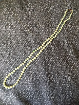 Antique 1920’s Graduated Celadon Green Jade Bead Necklace With Apple Green Flash 2