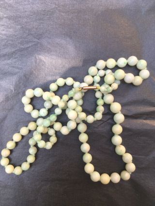 Antique 1920’s Graduated Celadon Green Jade Bead Necklace With Apple Green Flash 5