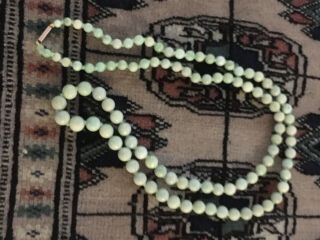 Antique 1920’s Graduated Celadon Green Jade Bead Necklace With Apple Green Flash 6