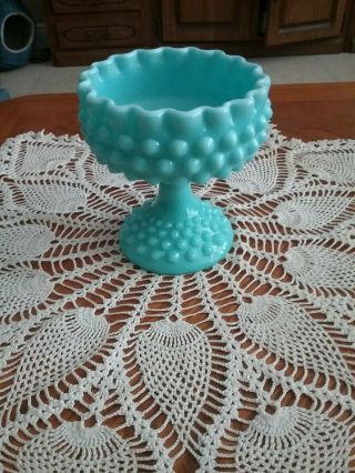 Fenton Hobnail Aqua Blue Footed Candy Dish/compote 1950 