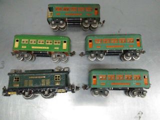 5pc Vintage 1924 Lionel 253 Locomotive & Passenger Cars 603 - 607 - 608 Runs Good