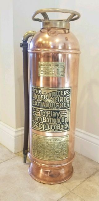 Vintage Copper And Brass Fire Extinguisher Made By Knight & Thomas Boston,  Ma