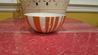 Vintage Cathrineholm Orange And White Striped Enamelware Bowl 7 " (18 Cm)