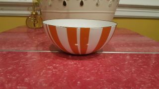 Vintage Cathrineholm Orange and White Striped Enamelware Bowl 7 