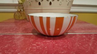 Vintage Cathrineholm Orange and White Striped Enamelware Bowl 7 