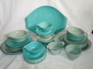 41 Pc Vtg Russel Wright Residential Blue/gray Confetti Platter/plates/cups/c&s