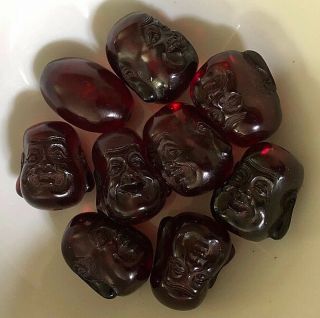 Old Cherry Amber Bakelite Faturan Prayer Beads Buddha Heads 173g