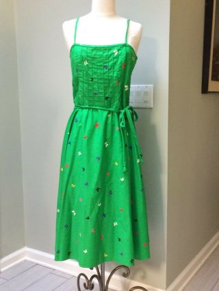 Vtg Malia Of Honolulu Sz 12 Green Butterfly Sundress Dress Matching Jacket