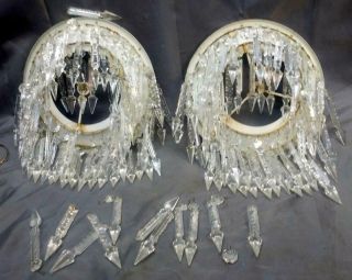Vintage Set Of 2 Mcm Crystal Prism Lamp Shades For Chandelier Lamps Mid Century