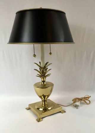 Vintage Bombay Co.  Brass Hollywood Regency Pineapple Lamp With Metal Shade