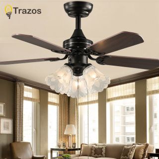 Black Vintage Ceiling Fan With Lights Remote Control Ceiling Light Fan E27 Bulbs