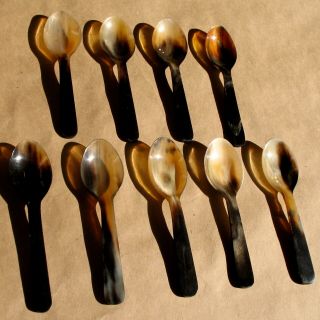 Vtg Hand Carved Horn Tortoise Shell Colored Spoons Set Of 9