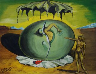 Rare Unique Painting,  Surreal Composition,  Signed,  Salvador Dali With Docs.