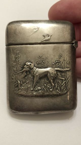 Antique Sterling Silver Hunting Dog Case 28.  7g Cigarette Case / Empty Lighter 2”