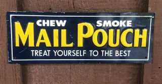 Vintage Sign Mail Pouch Tobacco Tin Tacker Old Stock Never Hung 11 " X 4 "