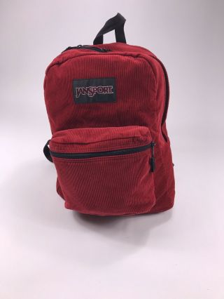Rare Jansport Corduroy Red Backpack Retro Book Bag Back Pack Vtg