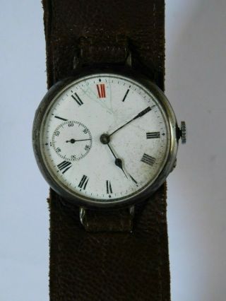 Antique Solid Silver World War 1 Ww1 Military Trench Watch Sweep Hand @ 9oclock