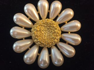 Statement Vtg Givenchy Paris York Faux Pearl Flower Gold Tone Pin Brooch
