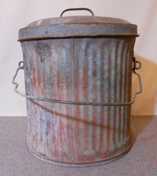 Vintage Canco Heavy Galvanized Steel Trash Garbage Can With Lid