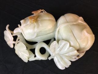 Vintage Chinese Carved Jade Color Soapstone Bugs On Squash