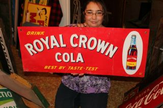 Vintage C.  1940 Rc Royal Crown Cola Soda Pop Gas Station 30 " Embossed Metal Sign