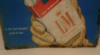 Rare Vintage 1950 ' s L&M Cigarettes Embossed Metal Sign 23” x 17.  50” Red Headed 3