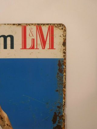 Rare Vintage 1950 ' s L&M Cigarettes Embossed Metal Sign 23” x 17.  50” Red Headed 7